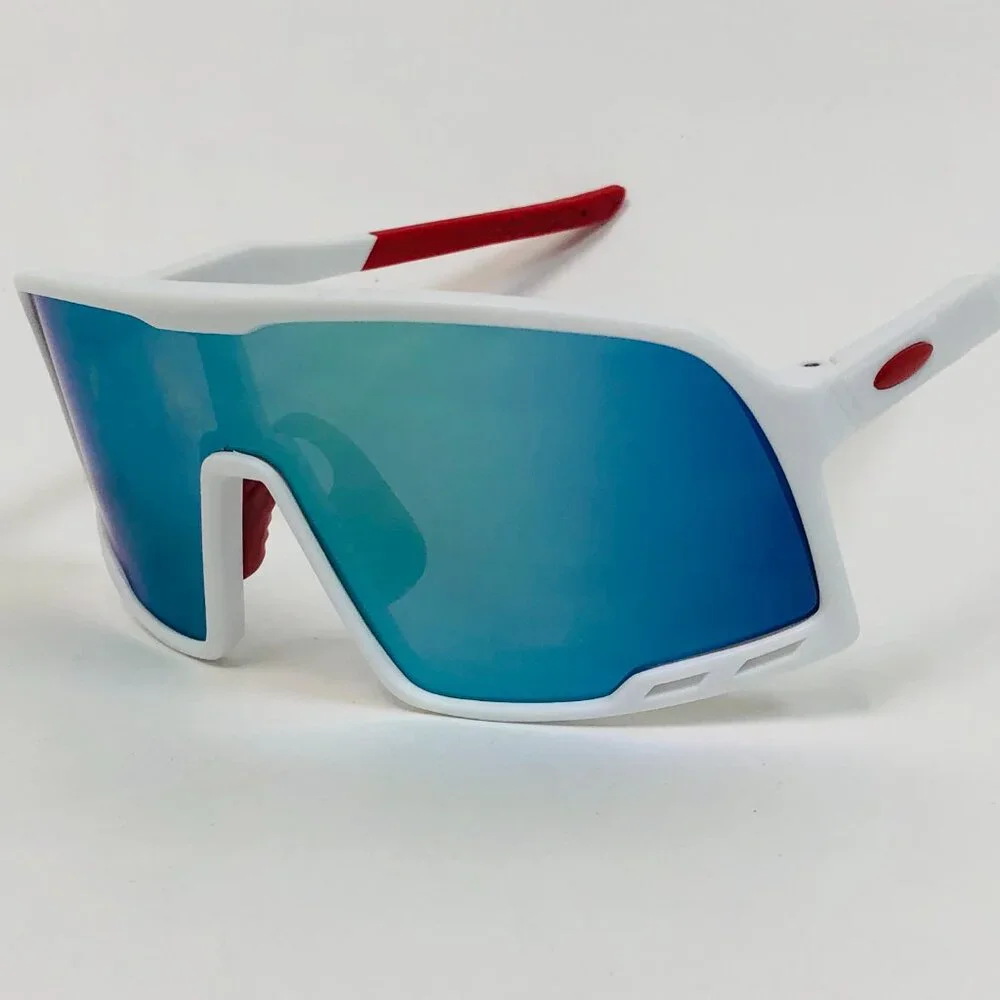 Sport Men Sunglasses Outdoor White‎ Frame Blue Mirror Lens Beach Shades Fishing